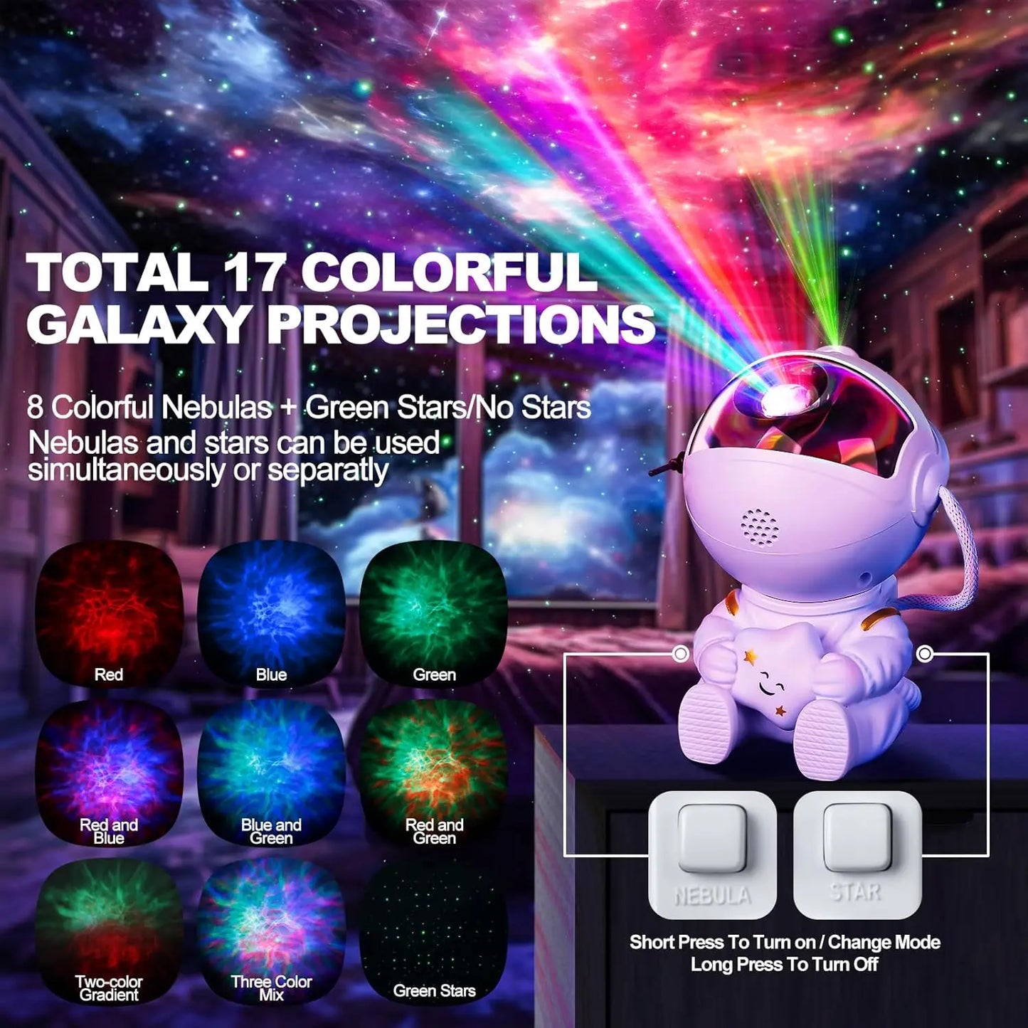 AstroGlow Galaxy Projector – Astronaut Starry Sky Night Light